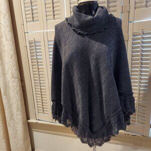 Dark Gray Turtleneck Lacy Poncho One Size Fits All